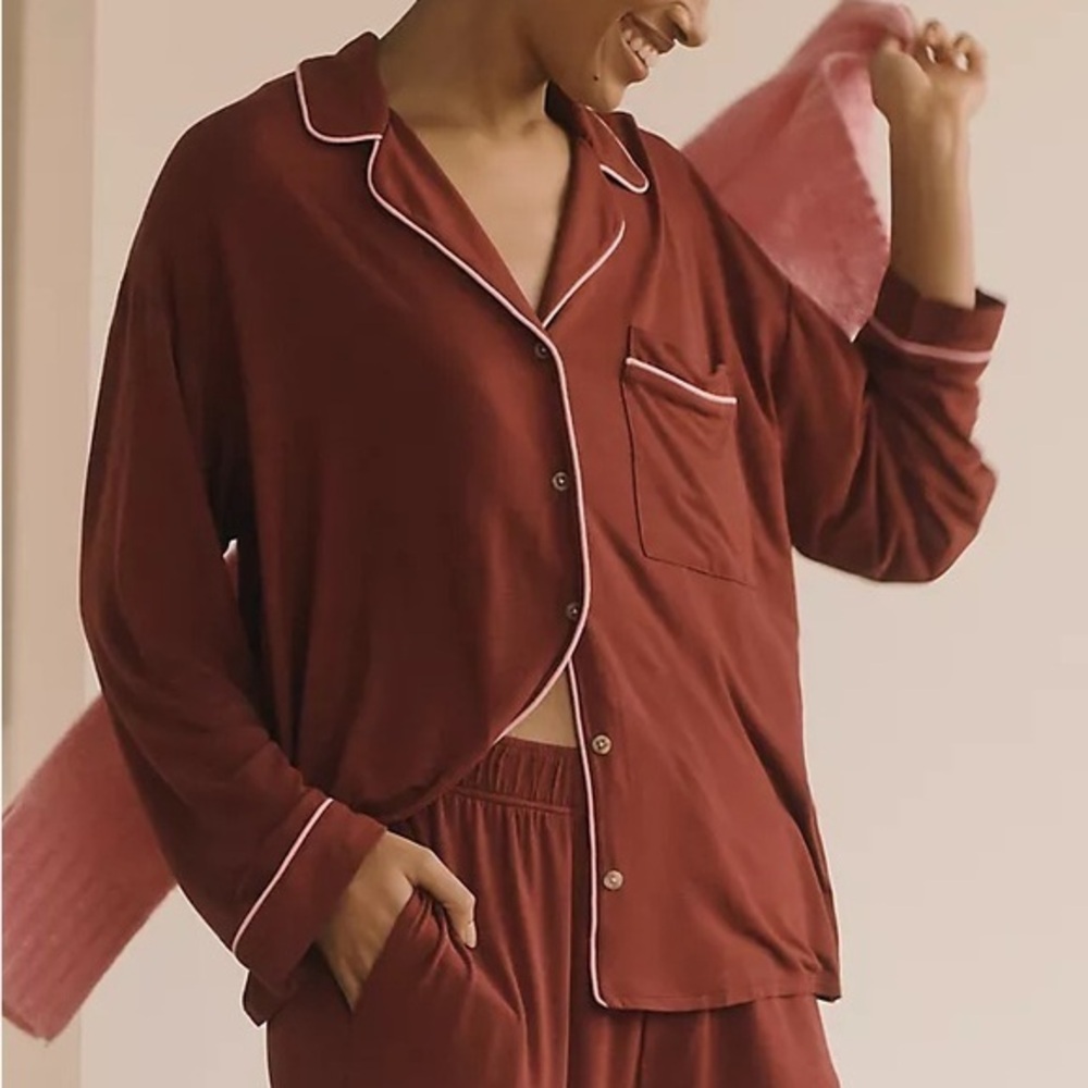 Anthropologie The Briar Piped Pajama Shirt: Long-Sleeve Edition
